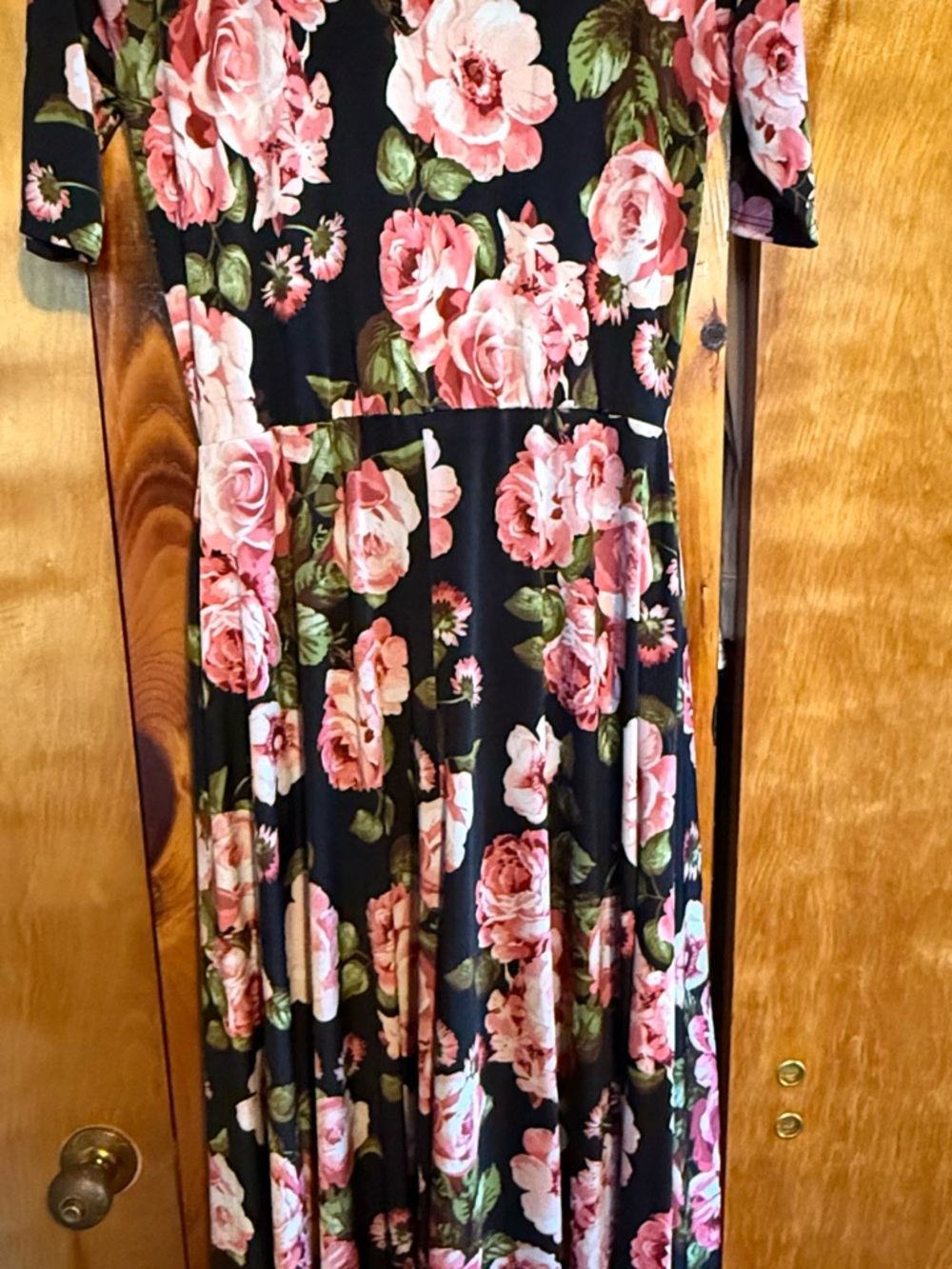 Agnes & Dora Black Maxi Dress with Pink Rose Floral Print